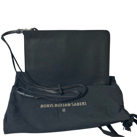 Boris Bidjan Saberi Zip-Around Wallet Bag Black Grained Leather - Picture 1 of 15